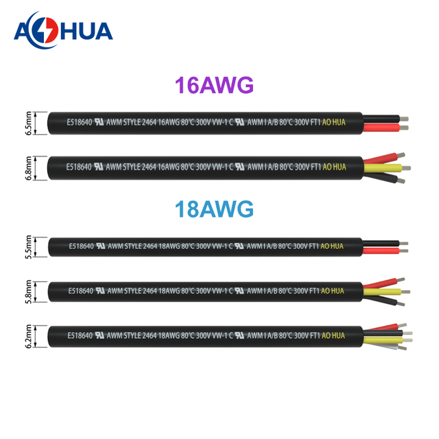 18 AWG PVC sheath Wire cable 2 core 3 core 4 core with UL certificate  2464 type  power cord Red Black Yellow White wire