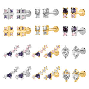 Poennis <span class=keywords><strong>Helix</strong></span> Piercing oro <span class=keywords><strong>argento</strong></span> placcato in acciaio inox 6 8Mm orecchio Labret Tragus Flat Back orecchini orecchini gioielli - Product Image 1