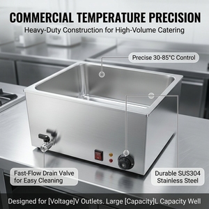 Baño María Eléctrico Rectangular de Acero Inoxidable con Termostato de Precisión para Exhibición de Alimentos en Buffet - Product Image 5