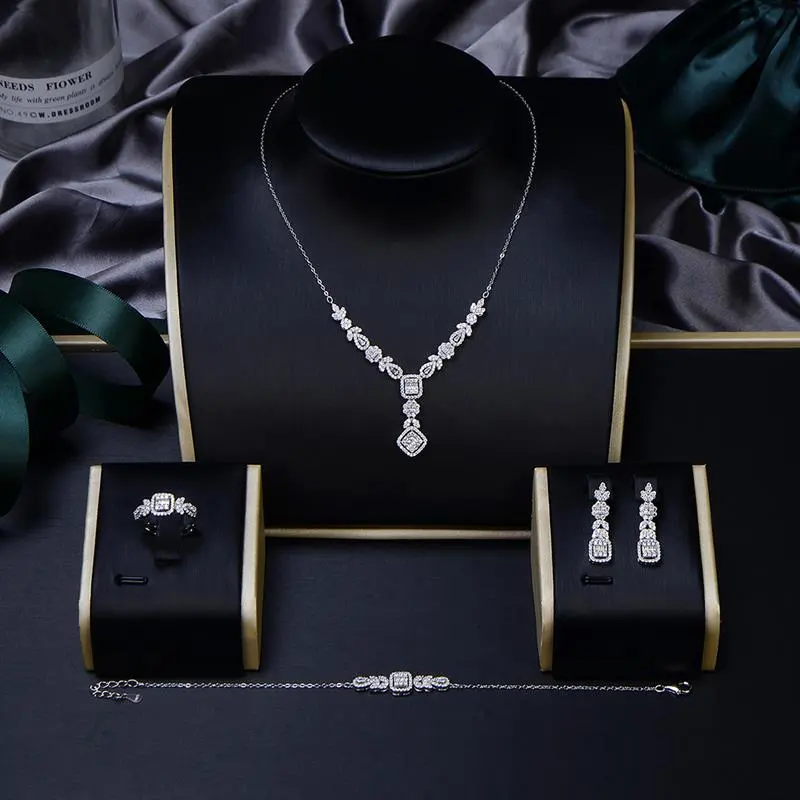 New Design 925 Sterling Silver Aaa Cubic Zirconia Diamond Fashion Costume Jewelry Set Earring Sets For Women Jewelry