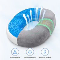 Coussin de siège en gel rafraîchissant avec creux de soulagement du coccyx, oreiller annulaire en mousse à mémoire de forme pour les douleurs hémorroïdaires et du coccyx dues à une assise prolongée