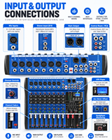 Console de mixage audio professionnelle 8 canaux avec Bluetooth, lecteur MP3 USB, alimentation fantôme 48V et égaliseur 3 bandes pour scène, KTV et système de sonorisation