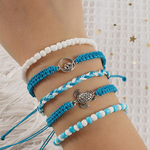 Novo Surfer Wave cera String Tornozelo Pulseiras Ocean Wave Turtle Amizade Tornozeleiras Pulseiras Impermeável Boho Tornozeleiras Trançadas - Product Image 1