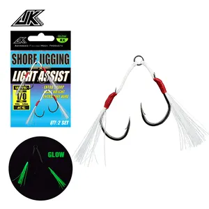 Jk LAT-L Vissen Lichtgevende Dubbele Helpen Haak Set Iseama Haken High Carbon Steel Vis Haken Japan Light Spinning Zoutwater Jig