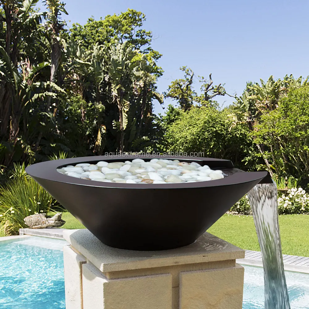 PONDO 20" Round Garden Water Bowl, Stainless Steel Spilling Water Feature for Outdoor Ponds, and Other Landscaped Areas