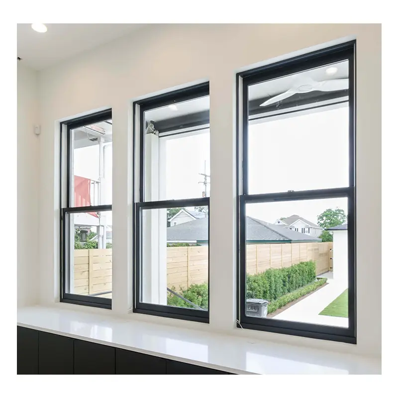 Hihaus new construction black double glazed aluminium sash double-hung windows