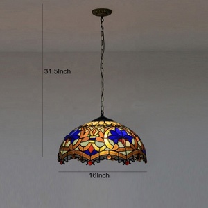 LongHuiJing Tiffany Style Baroque Hanging Lamp Stained Glass 16Inch Handcrafted Lampshade Pendant - Product Image 4