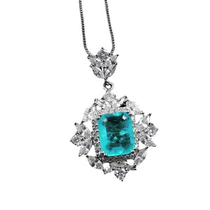 Fashion Jewelry Eco-friendly Copper <b>Silver</b> Plated Square Shape Blue Cubic Zirconia Vintage Style Flower Jewelry <b>Set</b> for Women - Product Image 1
