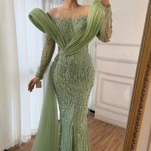 فساتين سهرة مطرزة بحورية البحر خضراء بأكمام طويلة من La2928 من <span class=keywords><strong>Sage</strong></span> Hill حورية البحر فستان حفلات زفاف للنساء - Product Image 2