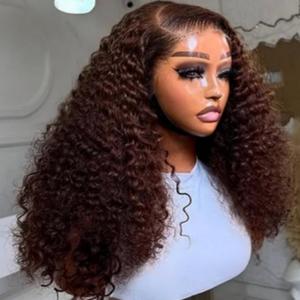 <span class=keywords><strong>Parrucca</strong></span> Frontale in Pizzo Ricci Afro Corti Marrone con Mèches, 100% Capelli Umani Veri, Ricci Crespi, Trasparente HD, per Vendita all'Ingrosso - Product Image 2