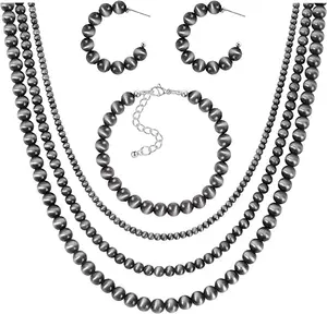 Wofish Western Navajo Pearls Beads Jewelry Sets Hoop earrings Bracelets layers Necklace