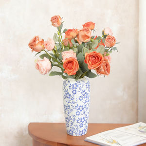 Fleur artificielle en rose, rose à bord brûlé, bouquet de 3 têtes, fleur artificielle d'intérieur, vente en gros de fleurs artificielles, rose au toucher réel - Product Image 3