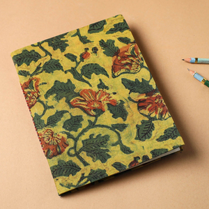 Elegant Yellow Bagru Fabric Bound Handmade Paper Notebook Traditional Artisan Writing Journal (<b>9</b> x 7 in, 34 Sheets) - Product Image 2