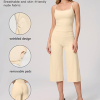 Ensemble de yoga personnalisé pour femme avec logo – Pantalon culotte taille haute à jambe large et débardeur à fines bretelles – Vêtements de sport en gros sous marque privée