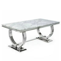 Table à manger rectangulaire de luxe avec plateau en marbre et base en métal poli, meubles pour la maison, pour les banquets et l'hôtellerie