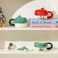 Mug en céramique de Noël personnalisé avec logo, 430 ml, avec couvercle, motif Père Noël mignon, compatible micro-ondes, tasse à café de Noël pour la maison ou le bureau, cadeau de Noël