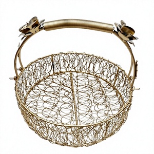 Round Metal Mesh Wire <b>Hamper</b> <b>Basket</b> Rose Gold Decorative Shagun Tray <b>for</b> Fruits Sweets Gifts Wedding Return Gift Packing - Product Image 2