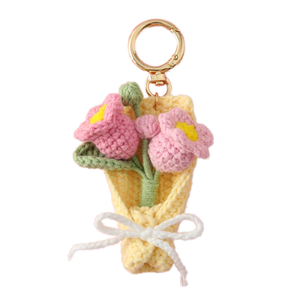 Handmade Light Knitted Abutilon Tulip Crochet Flower Keychain Soft Plush Bouquet