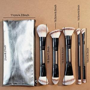 Ensemble de 5 pinceaux de maquillage double face, marque privée, pinceaux à paupières, poudre, fond de teint, contour, pinceaux de maquillage double extrémité - Product Image 6