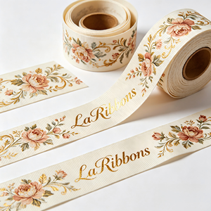 Ruban en satin imprimé avec motif botanique personnalisé et estampage à chaud doré, ruban d'emballage de luxe haut de gamme, fabrication en usine - Product Image 2