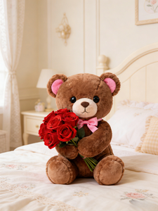 Regalo Romantico Perfetto per San Valentino, Orsacchiotto di Peluche con Rose, Imbottitura in Cotone PP, Unisex, Taglia Regolabile 11-30cm - Product Image 6