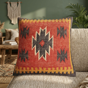 Dernier cri : Coussin ethnique indien traditionnel fait main en jute et laine, style bohème kilim, personnalisable pour la maison et l'hôtellerie - Product Image 3