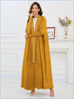 2026 Übergröße Einheitsgröße Abaya mit Knopfmanschetten Einfarbiger Kaftan Cardigan Polyester Maxikleid Miyake Plissierter Stil Robe