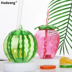 500ml công suất lớn mùa hè lạnh uống ly nhựa Dễ Thương Trái cây thiết kế dâu tây dưa hấu dứa hình cup với rơm