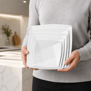 <span class=keywords><strong>Assiette</strong></span> <span class=keywords><strong>carrée</strong></span> en mélamine jetable de 8 pouces pour la restauration rapide, idéale pour les fêtes et les restaurants, sûre à utiliser - Product Image 1