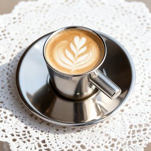 ขายตรงจากโรงงาน ชุดแก้วกาแฟสแตนเลสสองชั้นพร้อมจานรอง ชุดถ้วยชา - Product Image 1