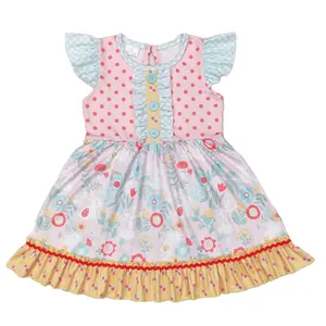 Bebek kız yeni tasarım paskalya yumurtaları uçan kollu yeni stil elbiseler çocuk giysileri yaz butik çocuk elbise