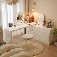 Coiffeuse d'angle en L, table de maquillage 2-en-1 avec commode, meuble de rangement moderne pour chambre principale
