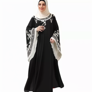 Abbigliamento islamico di alta qualità Ramadan Eid Abayas ricamo floreale stile caftano abiti lunghi musulmani neri Dubai Hijab <span class=keywords><strong>Abaya</strong></span> - Product Image 6