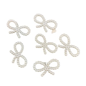 Beaded Openwork <b>Bow</b> Charm Off White Pearl Plastic Resin For Bracelet Phone Chain Keychain Car Pendant Everyday Wear - Product Image 5