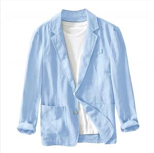 All'ingrosso giacca da <span class=keywords><strong>uomo</strong></span> in cotone e <span class=keywords><strong>lino</strong></span> tinta unita tinta unita primaverile Casual a maniche lunghe con doppio bottone giacca all'ingrosso - Product Image 1