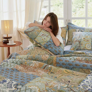Juego de Edredón 100% Algodón, <span class=keywords><strong>Verde</strong></span>, Patchwork, Reversible, Ligero, Cubrecama, 2 Fundas de Almohada Rellenas de Poliéster, Juego de Cama de 3 Piezas - Product Image 4