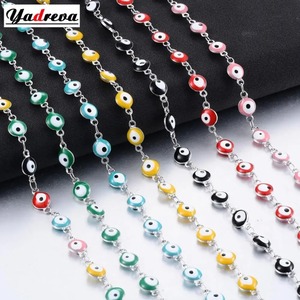 Bracelets en acier inoxydable couleur argent, collier chaîne œil porte-bonheur pour femme, plusieurs couleurs personnalisables - Product Image 6