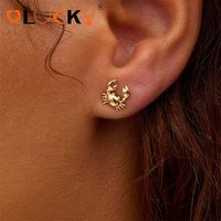 Boucles d'oreilles clous en acier inoxydable plaqué or 18 carats, étanches, inspirées de la plage, motif crabe, pour femmes, par LUCKYJIU