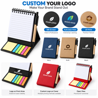Bloc-notes pliable pour bureau debout avec notes adhésives et stylo, 5 marque-pages colorés, logo personnalisé, pour étude et bureau