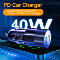 Chargeur de voiture USB C 40W, chargeur de voiture Type C PD 20W & PD 20W, adaptateur de charge rapide pour voiture, double port