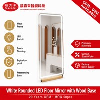 Miroir sur pied Fullkenlight personnalisable, moderne, rétroéclairé par LED, pleine longueur, avec base en bois
