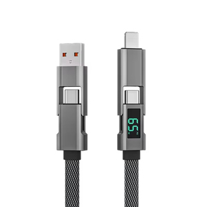 Câble de charge rapide 65W double PD 4-en-1 avec affichage numérique pour téléphone portable et ordinateur portable USB-A/Type-C (TPE/PVC/Nylon) - Product Image 1