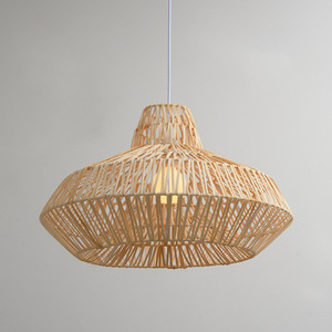 Lampe suspendue en rotin de style Zen, diamètre 55cm, forme ovale, E27, lustre à tête unique LED pour chambre Tatami, bureau, chambre à coucher - Product Image 4
