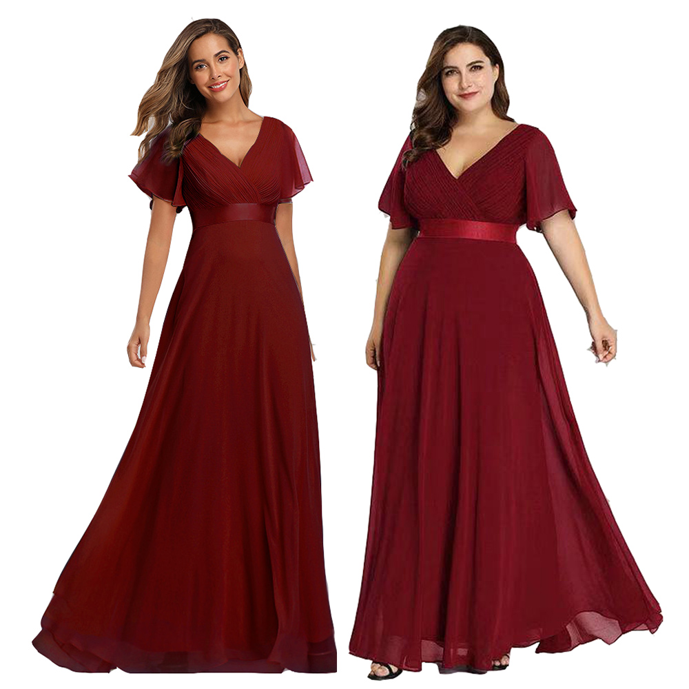 Plus Size Women's Elegant Chiffon Dress elegant V Neck Long Vintage Evening Dresses for Wedding Cocktail Party Gown
