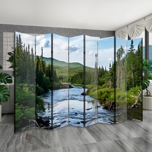Biombo Plegable Oriental de 8 Paneles con Estructura de Marco, Separador de Ambientes Moderno Bohemio, Lona Impermeable con Diseño de Paisaje Impreso, Opaco - Product Image 5
