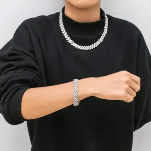 Collier Hip Hop de haute qualité pour hommes, collier en argent 925 VVS Moissanite diamant glacé Miami cubain à maillons, 14MM