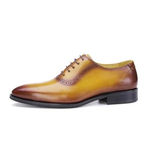 High-quality Handmade Men's Oxford <b>Shoes</b> Pointed Toes Formal Dress Style Waterproof Lace-up Closure <b>Increased</b> <b>Height</b> Genuine - Product Image 2