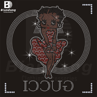 Transfert à Chaud Betty Boop Strass Autocollants Fournisseur Personnalisé Motif Fille Logo Feuilles Strass Appliqués pour Vêtements