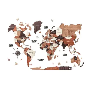 New home office gifts large push pin map decoration art wall world travel map 3D wood world map