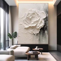 HAOWAI-Toile de luxe texturée avec fleur blanche, art mural minimaliste, peinture florale abstraite pour décoration de salon et de chambre à coucher, OEM/ODM